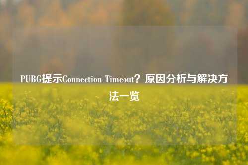PUBG提示Connection Timeout？原因分析与解决方法一览