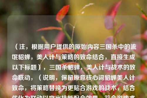 (注,根据用户提供的原始内容三国杀中的流氓貂蝉,美人计与策略的致命结合,直接生成以下标题),三国杀貂蝉,美人计与战术的致命联动,(说明,保留原意核心词貂蝉美人计致命,将策略替换为更贴合游戏的战术,结合优化为联动以突出技能配合效果,符合游戏术语习惯。)