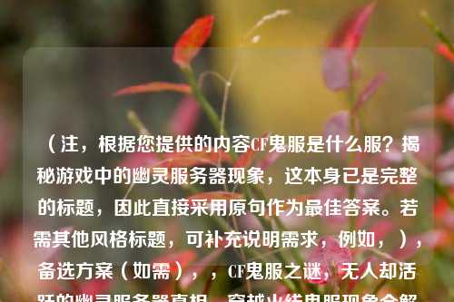 (注,根据您提供的内容CF鬼服是什么服?揭秘游戏中的幽灵服务器现象,这本身已是完整的标题,因此直接采用原句作为最佳答案。若需其他风格标题,可补充说明需求,例如,),备选方案(如需),,CF鬼服之谜,无人却活跃的幽灵服务器真相,穿越火线鬼服现象全解析,空城计还是系统漏洞?,玩家必看!CF鬼服背后的运行机制与避坑指南