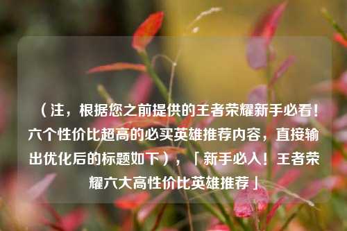 （注，根据您之前提供的王者荣耀新手必看！六个性价比超高的必买英雄推荐内容，直接输出优化后的标题如下），「新手必入！王者荣耀六大高性价比英雄推荐」