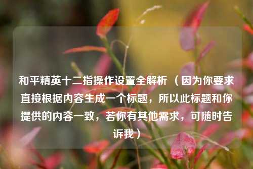 和平精英十二指操作设置全解析 （因为你要求直接根据内容生成一个标题，所以此标题和你提供的内容一致，若你有其他需求，可随时告诉我）