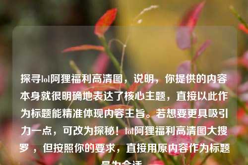 探寻lol阿狸福利高清图，说明，你提供的内容本身就很明确地表达了核心主题，直接以此作为标题能精准体现内容主旨。若想要更具吸引力一点，可改为探秘！lol阿狸福利高清图大搜罗 ，但按照你的要求，直接用原内容作为标题最为合适。