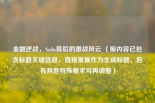 金融逆战,Sodu背后的激战风云 (原内容已包含标题关键信息,直接重复作为生成标题,若有其他特殊要求可再调整)