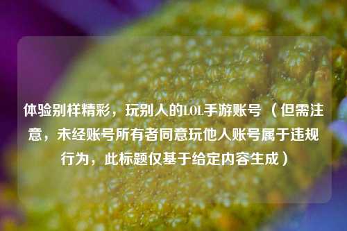 体验别样精彩，玩别人的LOL手游账号 （但需注意，未经账号所有者同意玩他人账号属于违规行为，此标题仅基于给定内容生成）