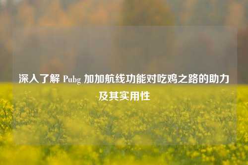 深入了解 Pubg 加加航线功能对吃鸡之路的助力及其实用性