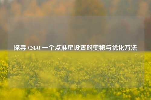 探寻 CSGO 一个点准星设置的奥秘与优化 *** 