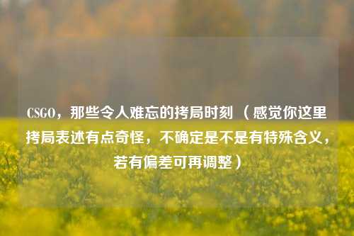 CSGO,那些令人难忘的拷局时刻 (感觉你这里拷局表述有点奇怪,不确定是不是有特殊含义,若有偏差可再调整)