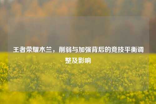 王者荣耀木兰,削弱与加强背后的竞技平衡调整及影响